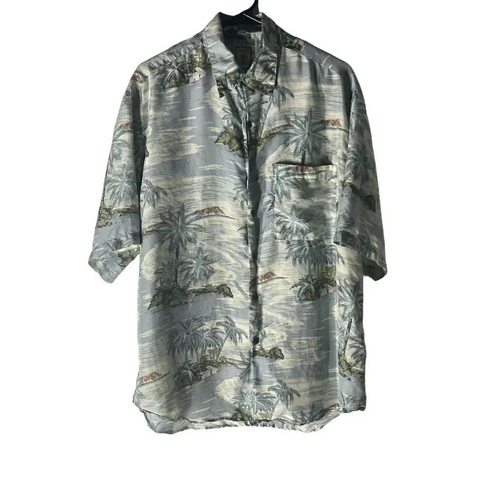 Men’s Pure Silk Tropical Hawaiian Button Down Shirt Size Large